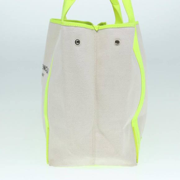 BALENCIAGA Navy Cabas M Hand Bag Canvas Leather White Yellow 339936 Auth yk14650 - Picture 4 of 16